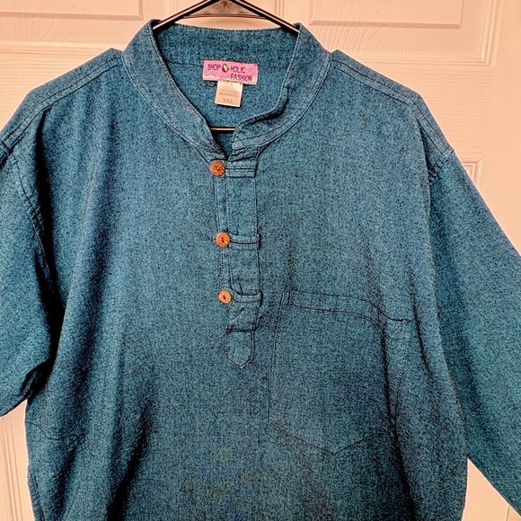 2-Shop O Holic Fashion Cotton Pullover Tunic Shirts XXL Long Sleeve Olive/Teal - Picture 3 of 15